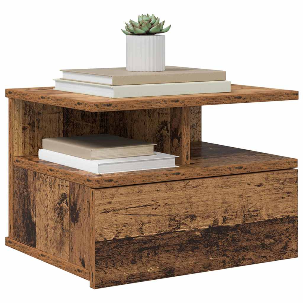 Flydende Natbord med skuffe 2 pcs Gammelt træ 40 x 31 x 28 cm
