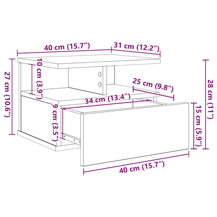 Flydende Natbord 2 stk. Sort eg 40 x 31 x 28 cm Konstrueret træ