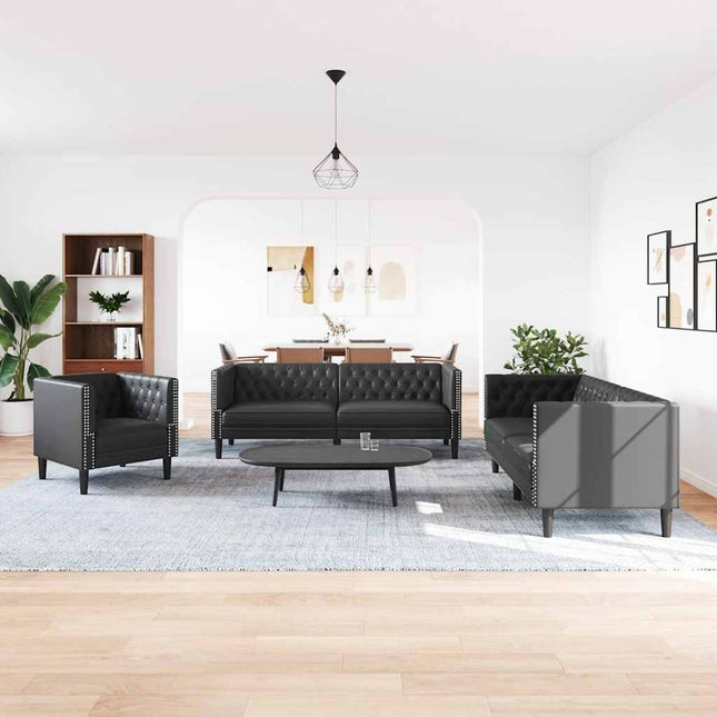 Stue Sofa 3 stk. Sort Faux læder