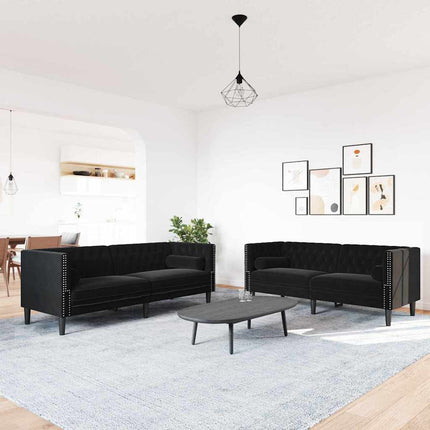 Stue Sofa 2 pcs Sort 194 x 74,5 x 70,5 cm Fløjl