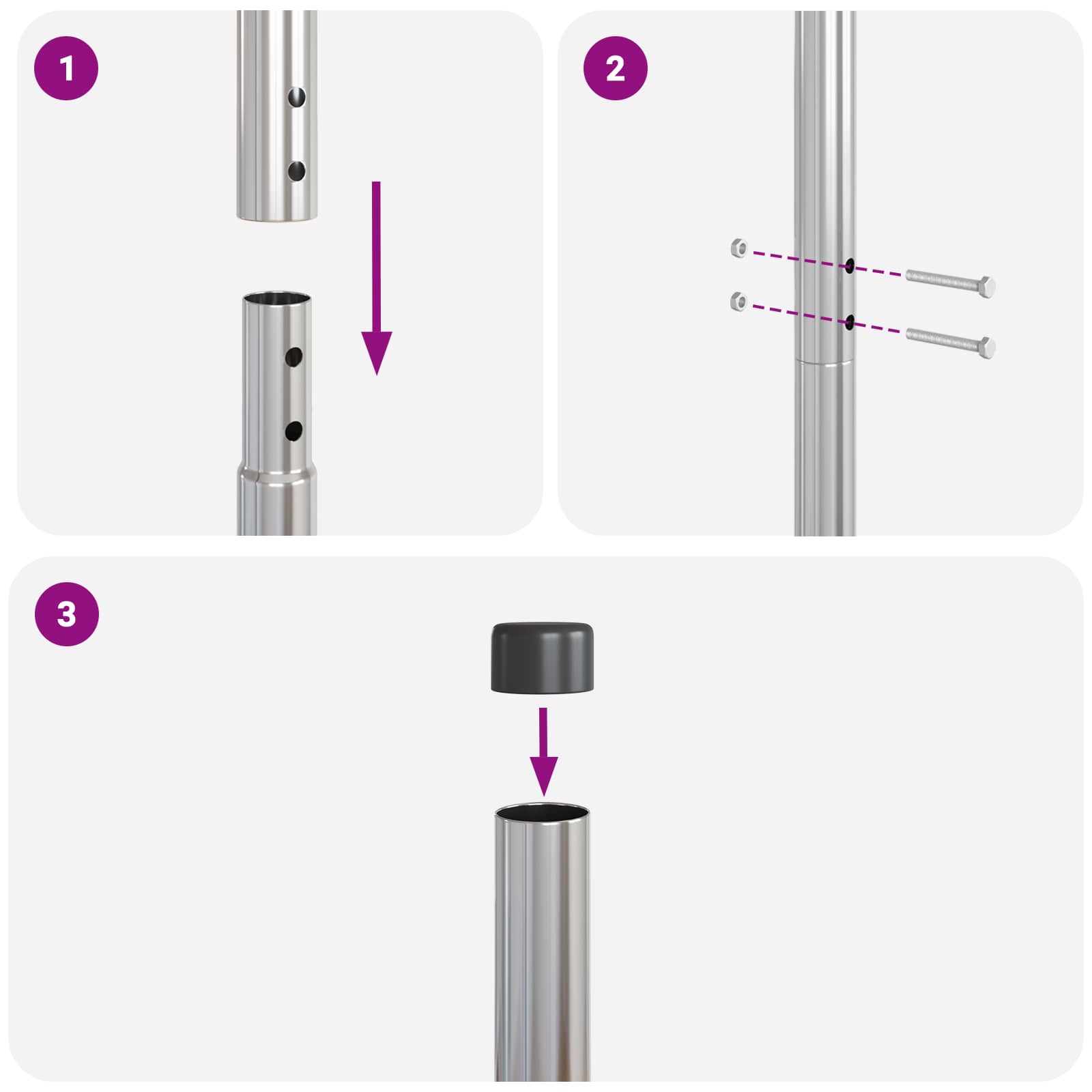 Hegnspæl 2 pcs Sølv Pulverlakeret Stål