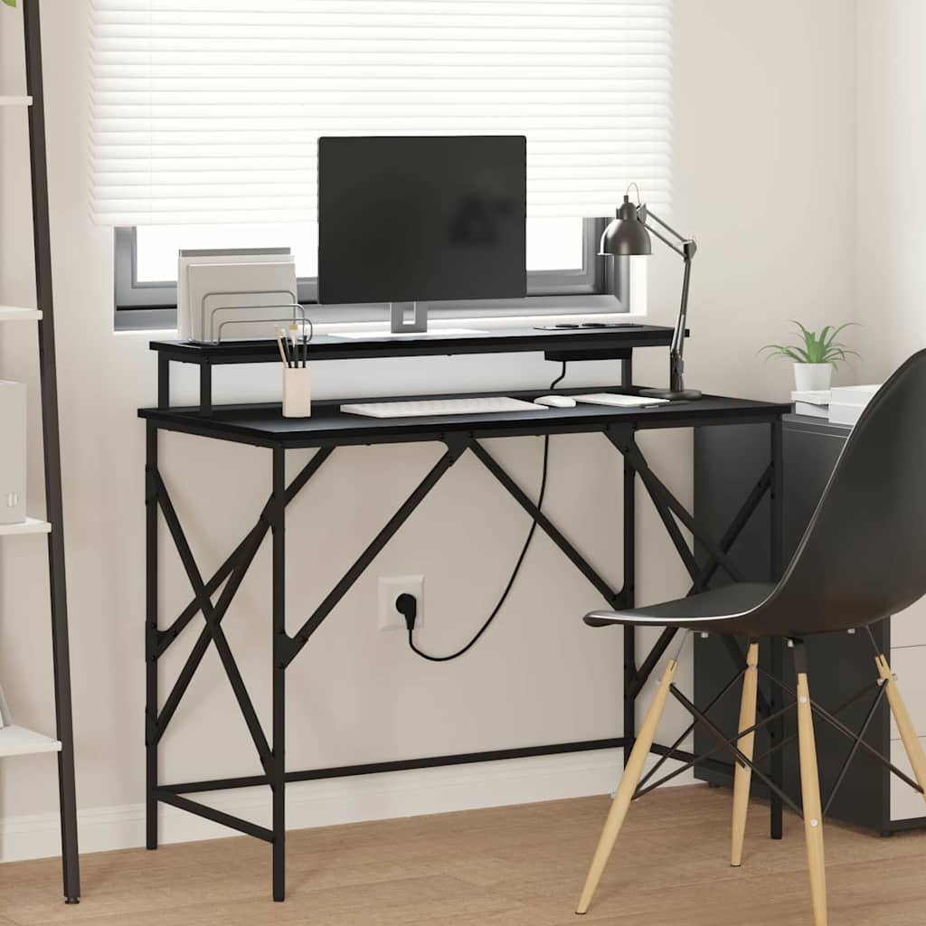 Bord med hylde Sort eg 100 x 50 x 86,5 cm Konstrueret træ