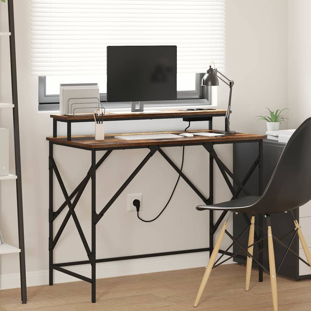 Bord med hylde Røget eg 100 x 50 x 86,5 cm Konstrueret træ