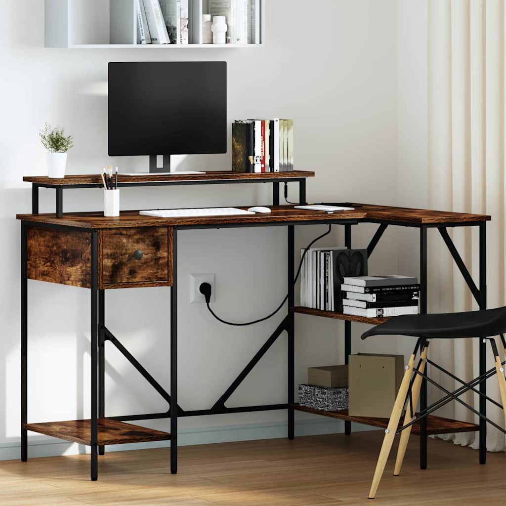 Bord med skuffe Røget eg 120 x 79 x 86,5 cm Konstrueret træ