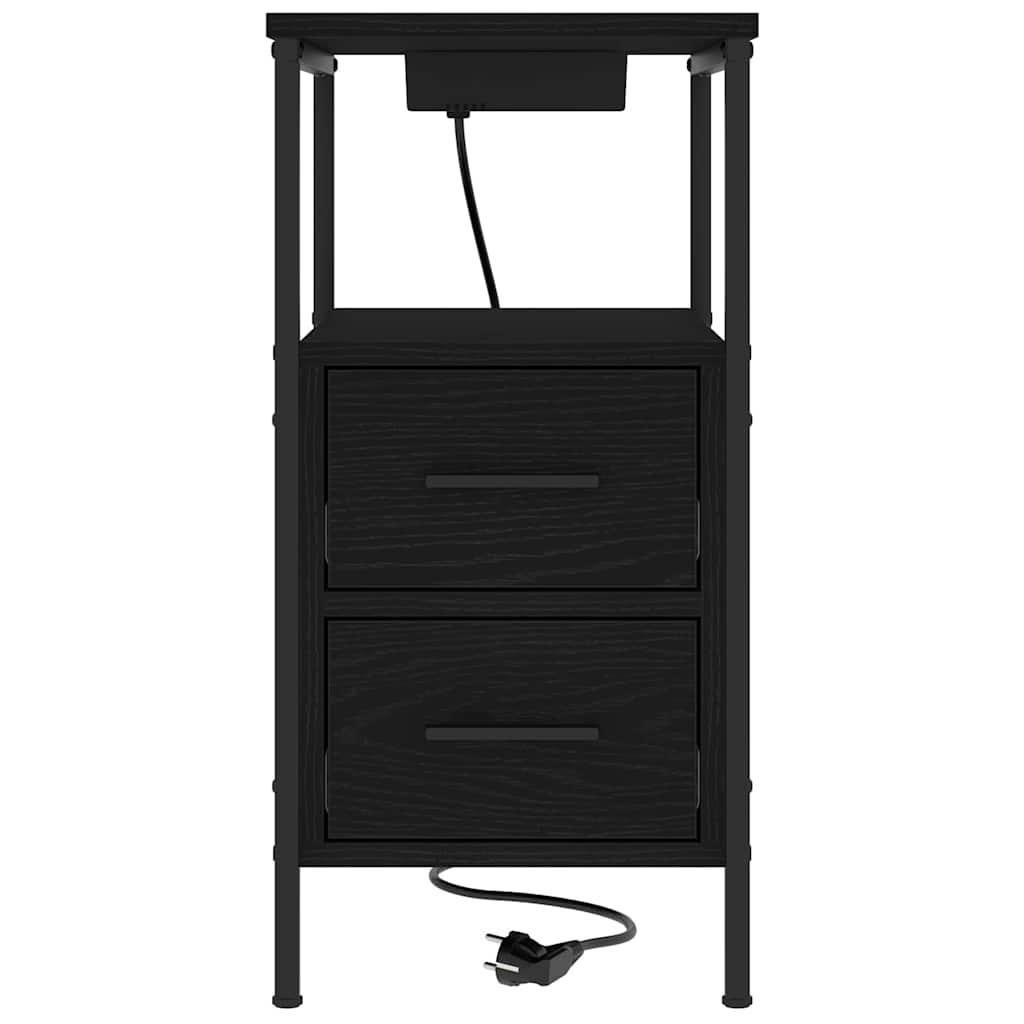 Sengebord med skuffe Sort eg 30 x 48 x 61 cm Konstrueret træ