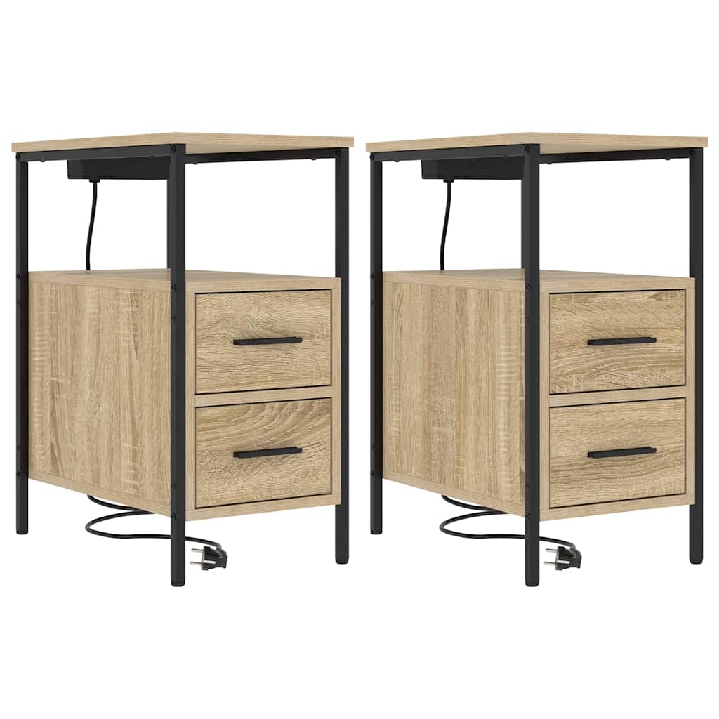 Sengebord 2 pcs Sonoma-eg 30 x 48 x 61 cm Konstrueret træ