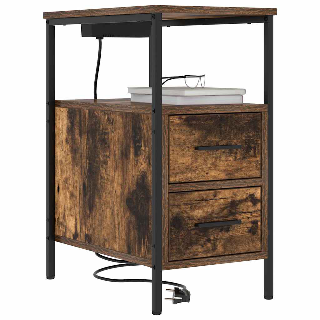 Sengebord 2 pcs Røget eg 30 x 48 x 61 cm Konstrueret træ