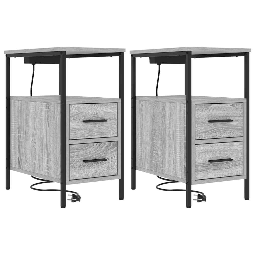 Sengebord 2 pcs Grå sonoma-eg 30 x 48 x 61 cm Konstrueret træ