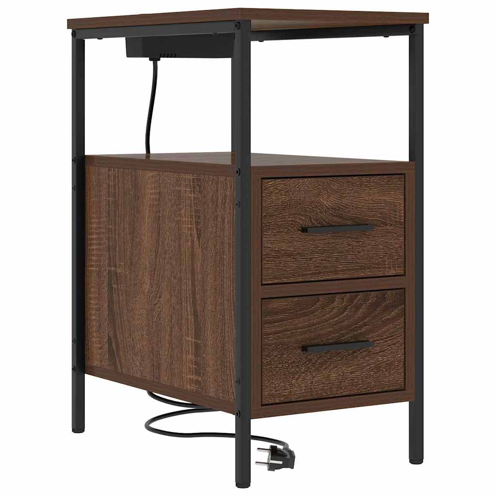 Sengebord 2 pcs Brun eg 30 x 48 x 61 cm Konstrueret træ