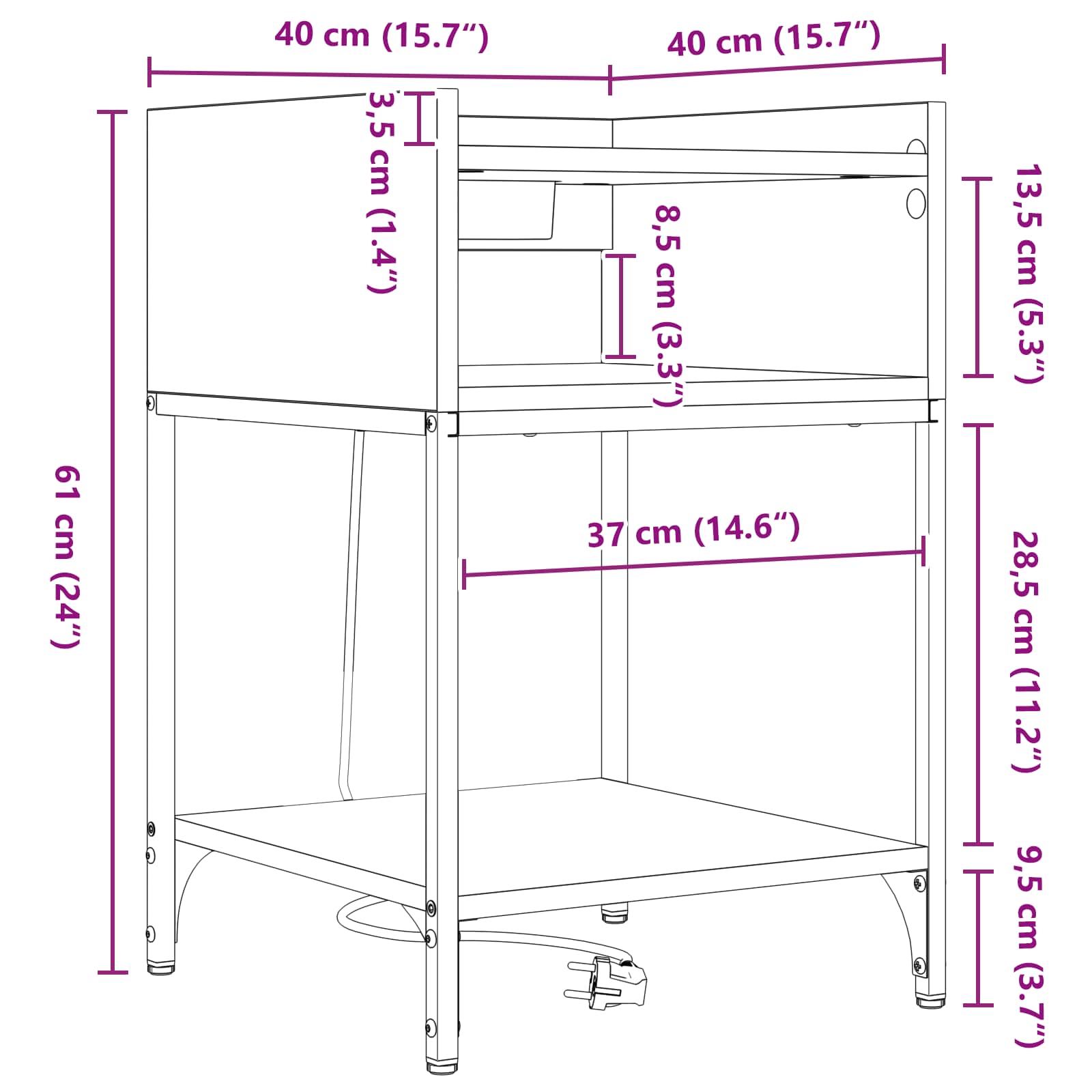 Natskab med hylde Sonoma eg 40 x 40 x 61 cm Konstrueret træ