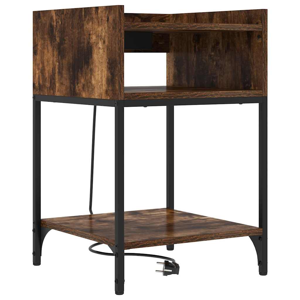 Sengebord 2 pcs Røget eg 40 x 40 x 61 cm Konstrueret træ