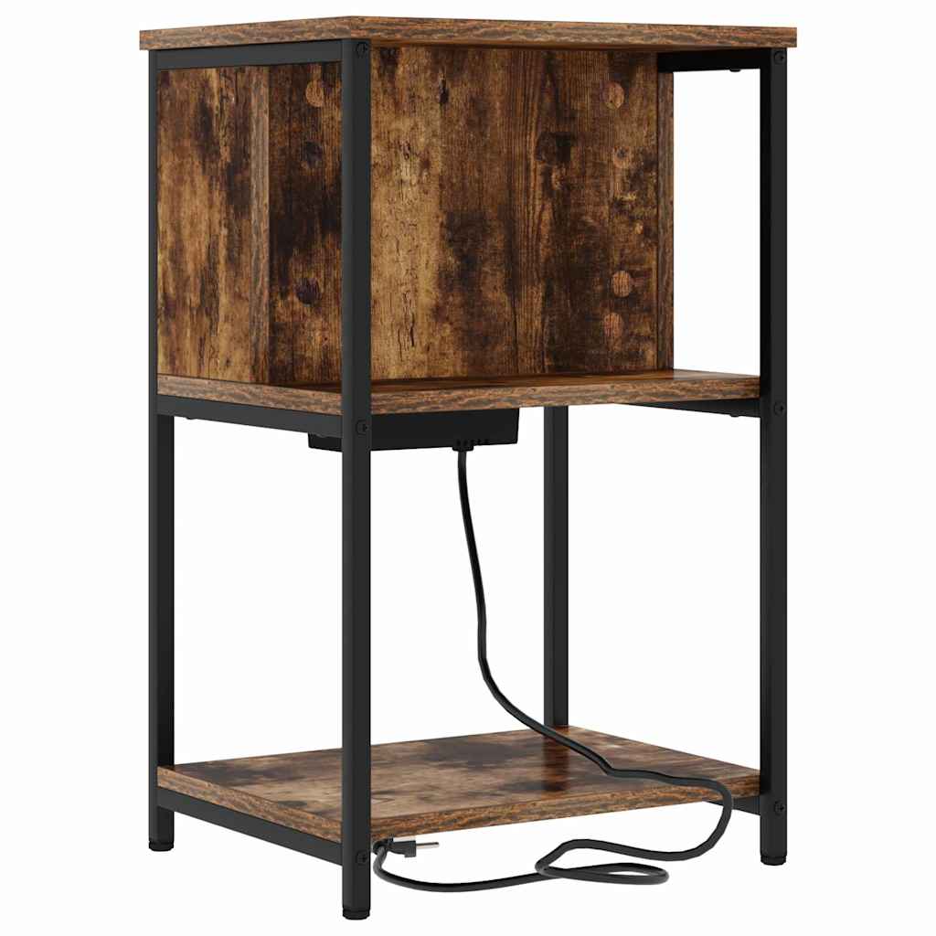 Sengebord 2 pcs Røget eg 40 x 40 x 61 cm Konstrueret træ