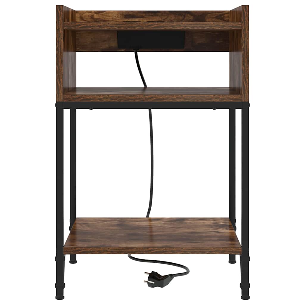 Sengebord 2 pcs Røget eg 40 x 40 x 61 cm Konstrueret træ