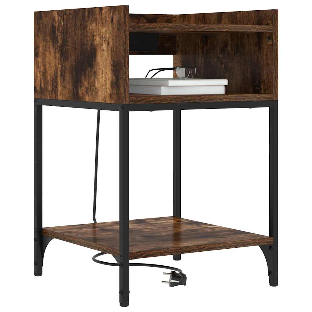 Sengebord 2 pcs Røget eg 40 x 40 x 61 cm Konstrueret træ