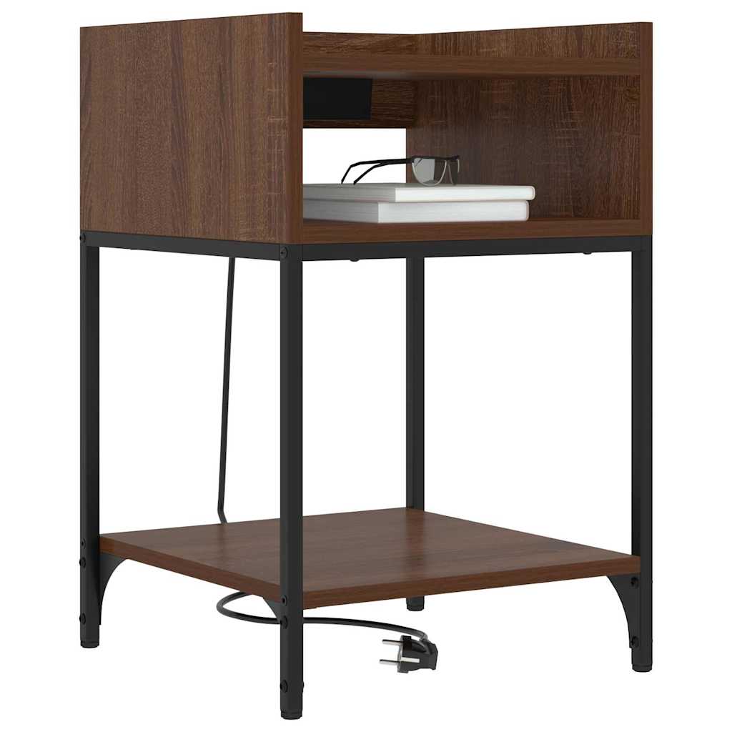 Sengebord 2 pcs Brun eg 40 x 40 x 61 cm Konstrueret træ