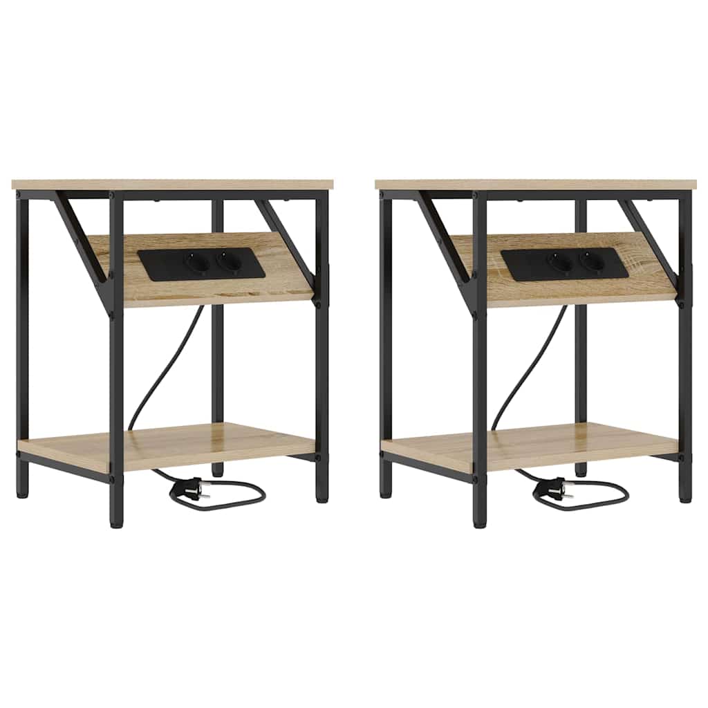 Sengebord 2 pcs Sonoma-eg 38 x 30 x 48 cm Konstrueret træ