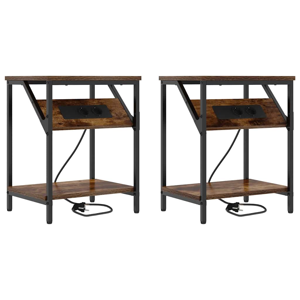 Sengebord 2 pcs Røget eg 38 x 30 x 48 cm Konstrueret træ