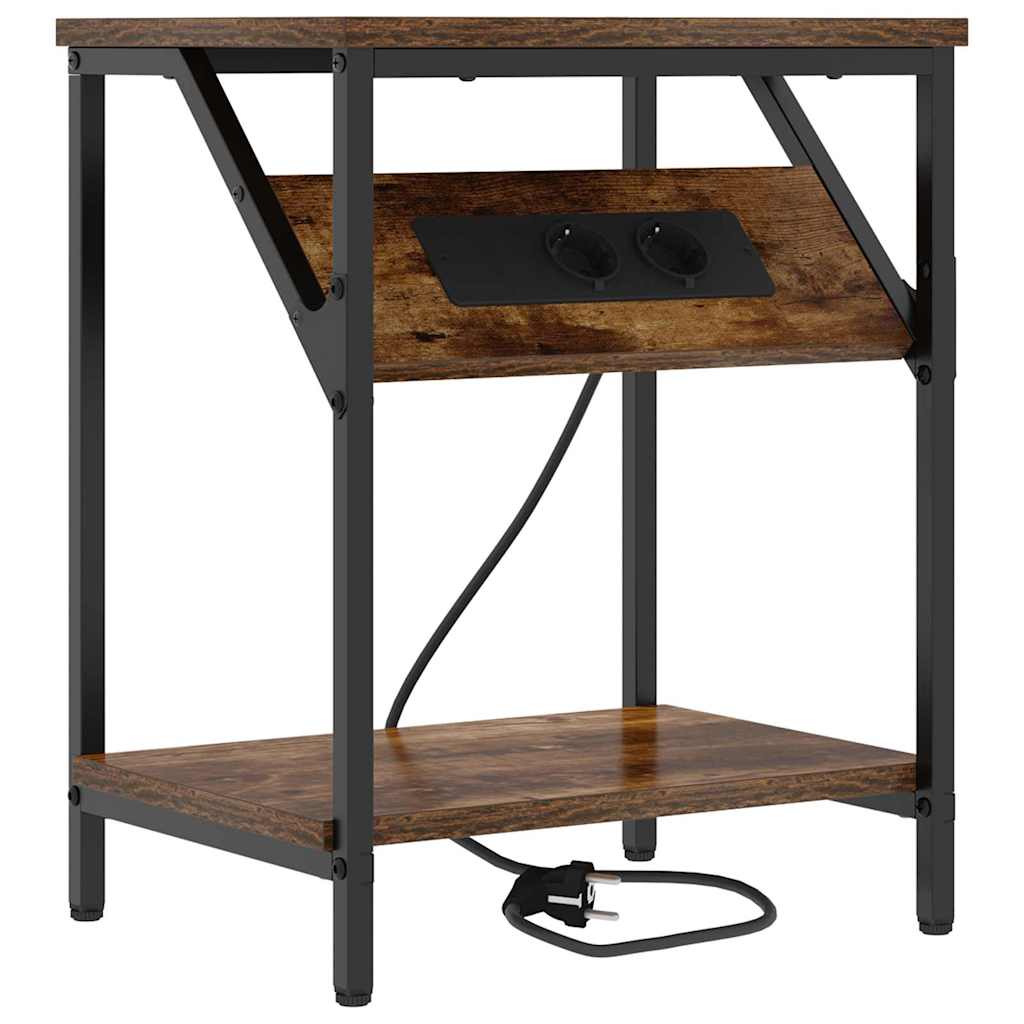 Sengebord 2 pcs Røget eg 38 x 30 x 48 cm Konstrueret træ