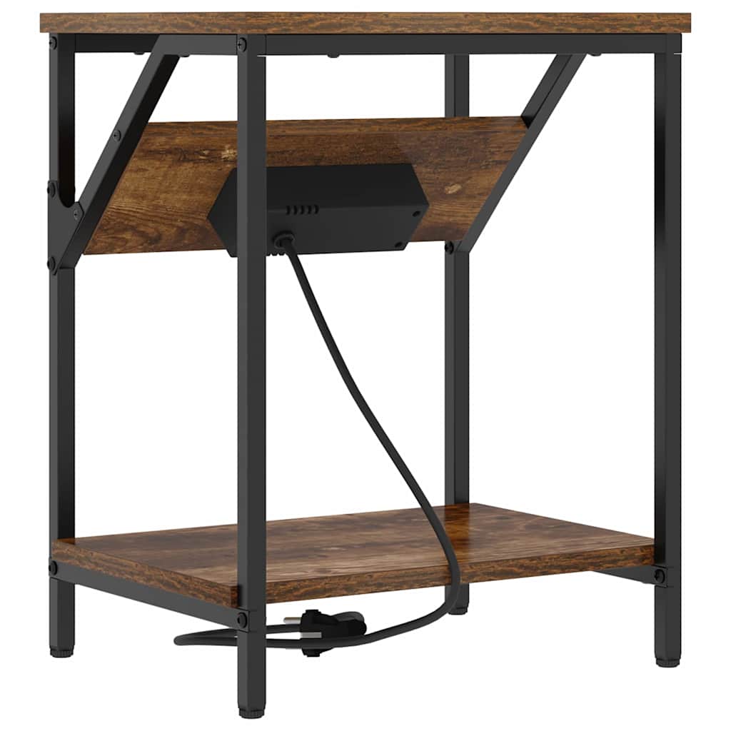 Sengebord 2 pcs Røget eg 38 x 30 x 48 cm Konstrueret træ