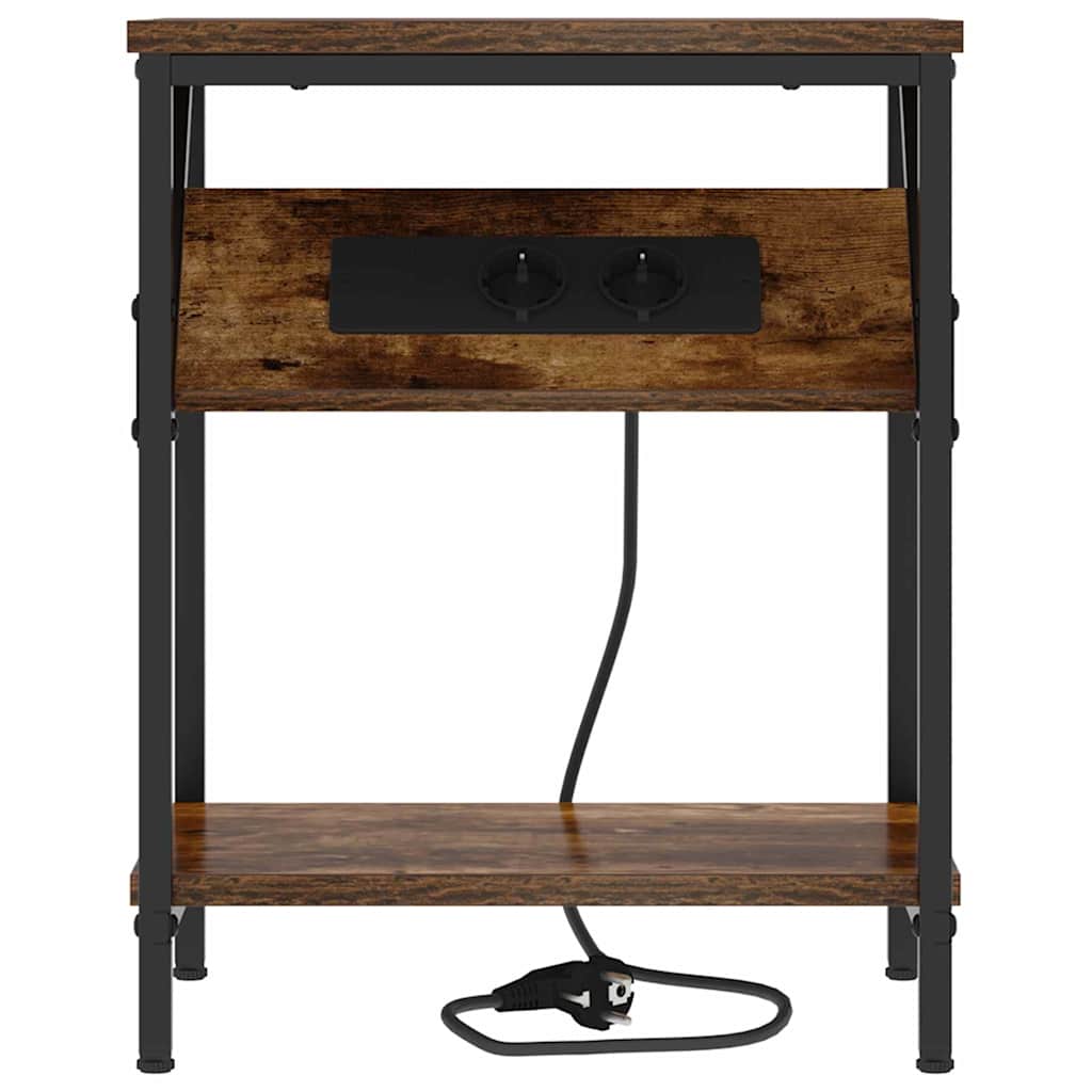 Sengebord 2 pcs Røget eg 38 x 30 x 48 cm Konstrueret træ