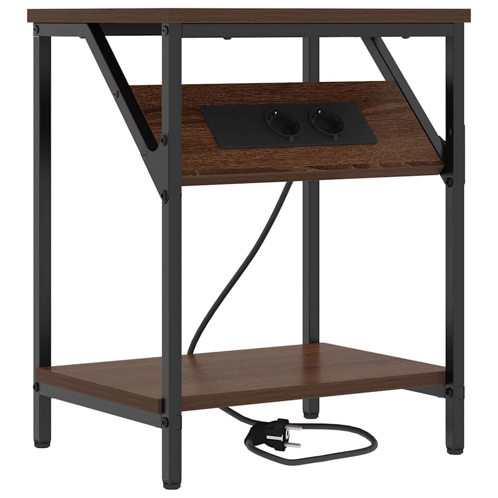 Sengebord 2 pcs Brun eg 38 x 30 x 48 cm Konstrueret træ