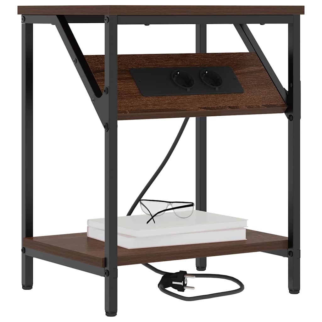 Sengebord 2 pcs Brun eg 38 x 30 x 48 cm Konstrueret træ