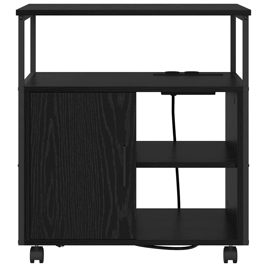 Skab med Opladningsstation med hjul Sort eg 61 x 46 x 67 cm