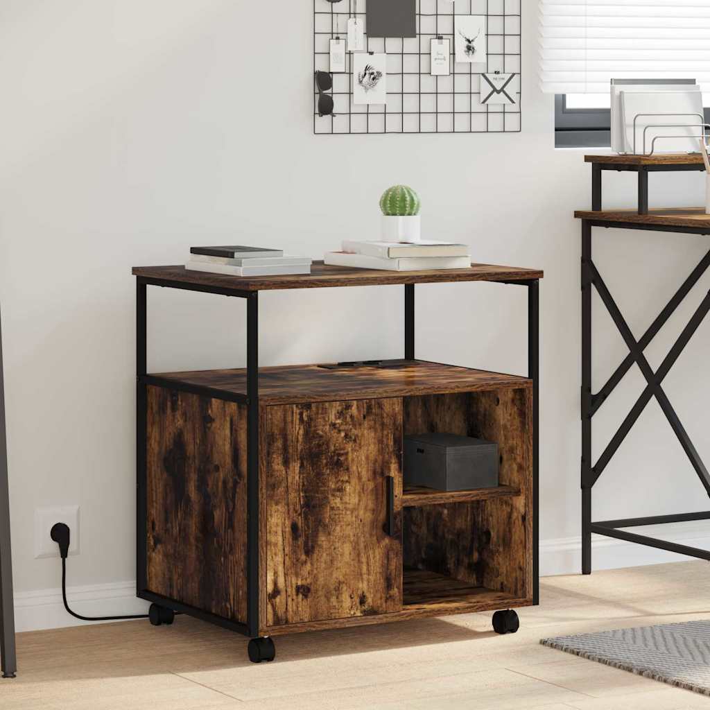 Skab med Opladningsstation med hjul Røget eg 61 x 46 x 67 cm
