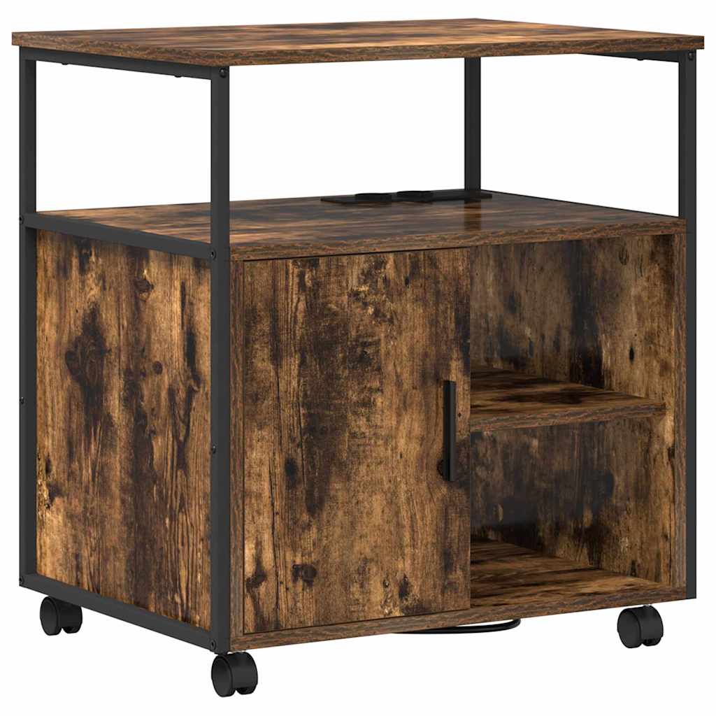 Skab med Opladningsstation med hjul Røget eg 61 x 46 x 67 cm