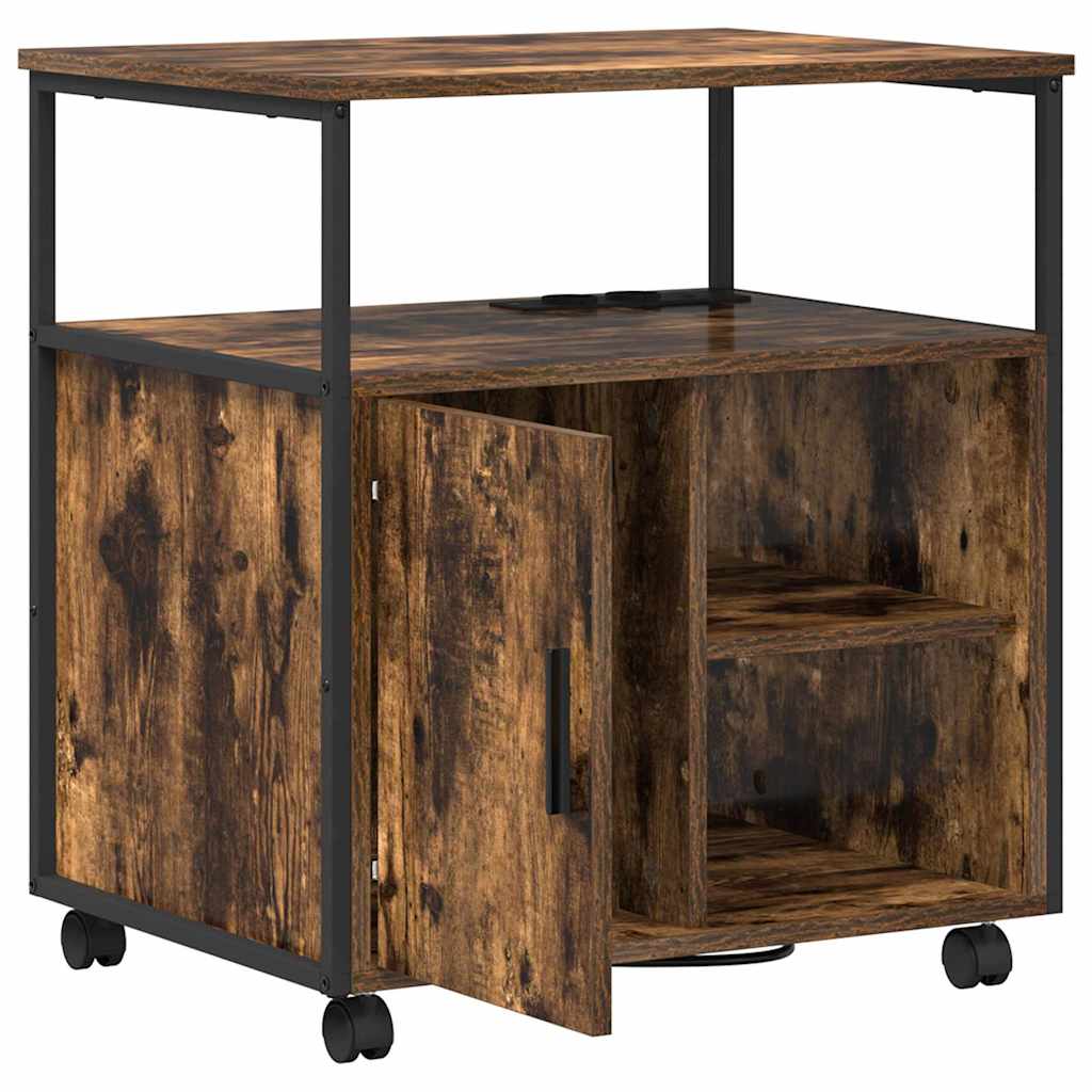 Skab med Opladningsstation med hjul Røget eg 61 x 46 x 67 cm