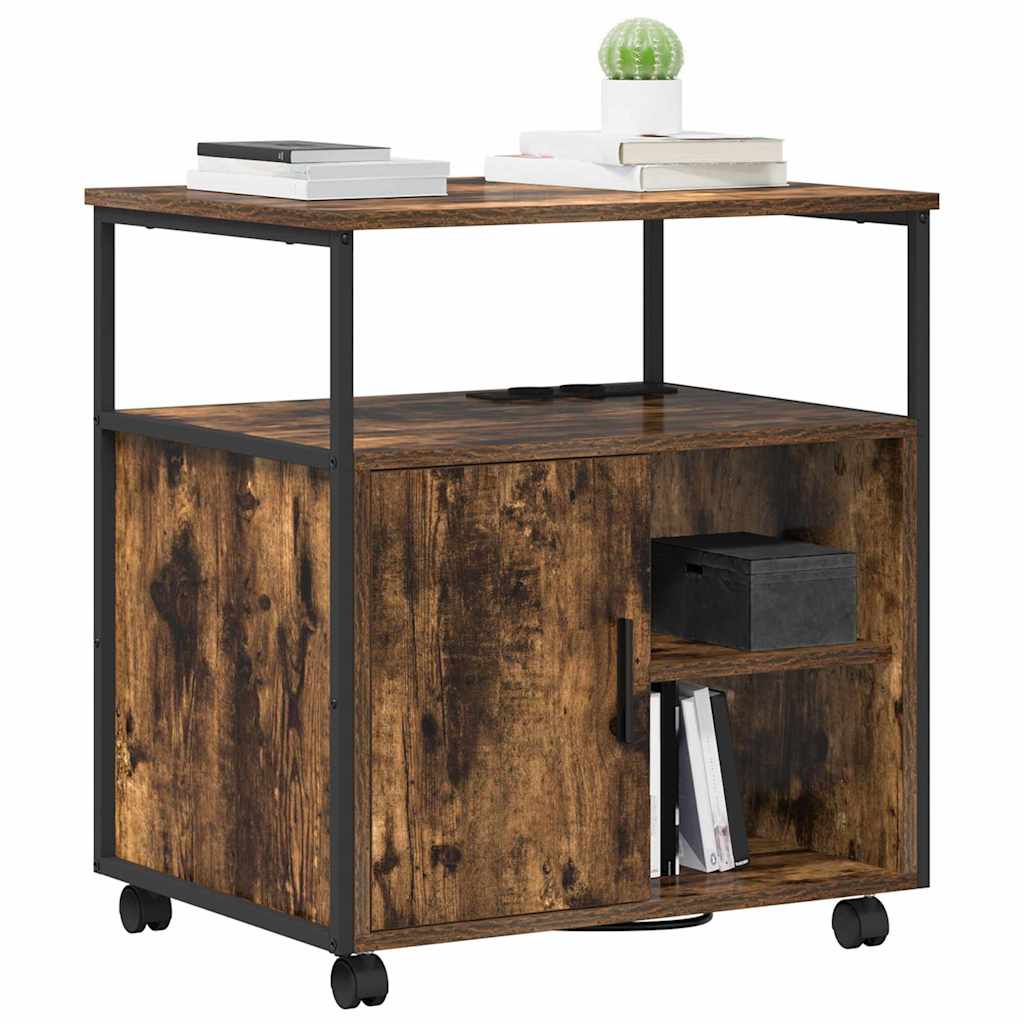 Skab med Opladningsstation med hjul Røget eg 61 x 46 x 67 cm