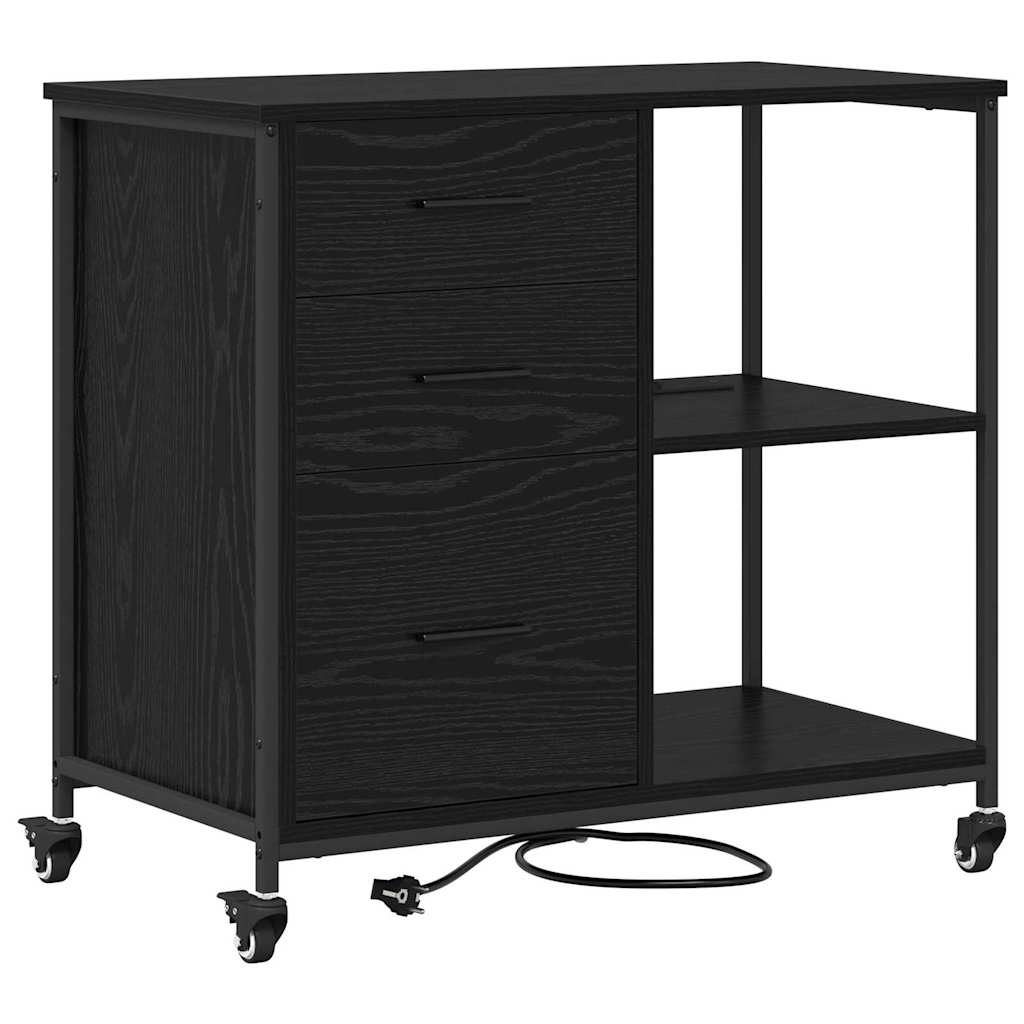Skab med Opladningsstation med hjul Sort eg 76 x 41 x 72 cm