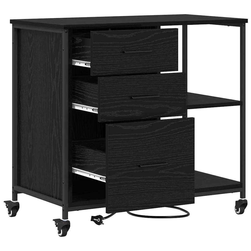 Skab med Opladningsstation med hjul Sort eg 76 x 41 x 72 cm
