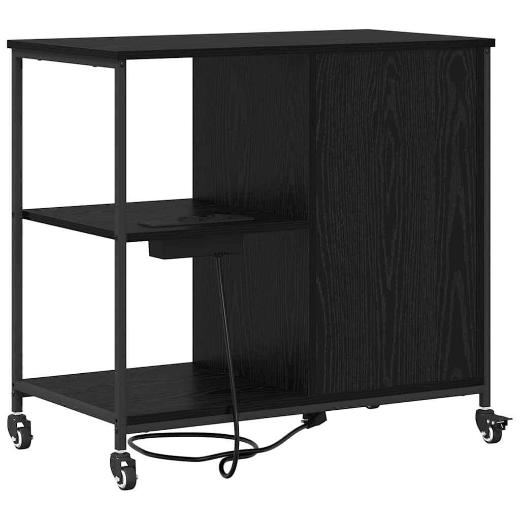 Skab med Opladningsstation med hjul Sort eg 76 x 41 x 72 cm
