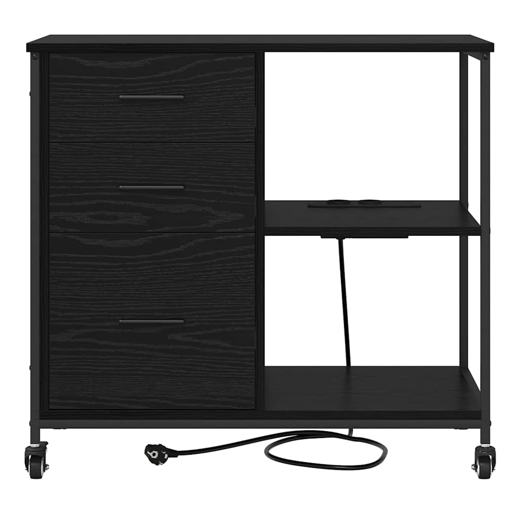 Skab med Opladningsstation med hjul Sort eg 76 x 41 x 72 cm