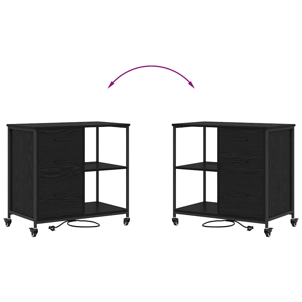 Skab med Opladningsstation med hjul Sort eg 76 x 41 x 72 cm