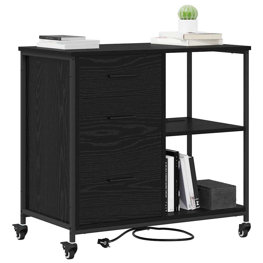 Skab med Opladningsstation med hjul Sort eg 76 x 41 x 72 cm