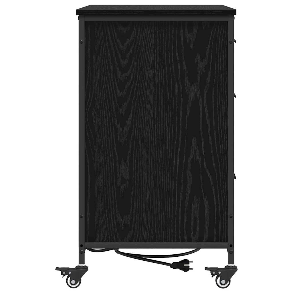 Skab med Opladningsstation med hjul Sort eg 76 x 41 x 72 cm