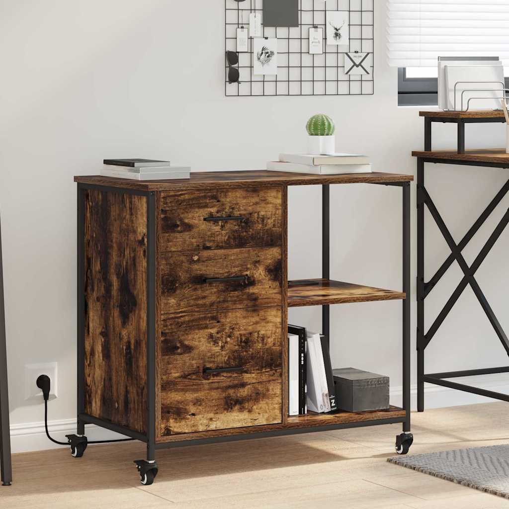 Skab med Opladningsstation med hjul Røget eg 76 x 41 x 72 cm