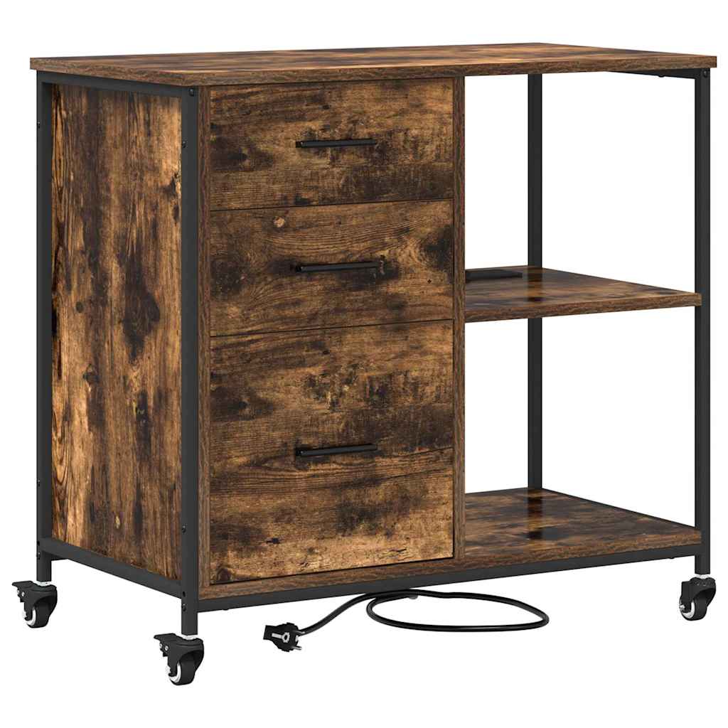 Skab med Opladningsstation med hjul Røget eg 76 x 41 x 72 cm