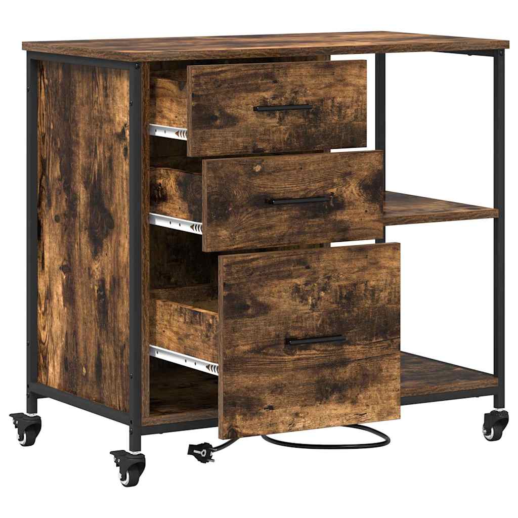 Skab med Opladningsstation med hjul Røget eg 76 x 41 x 72 cm