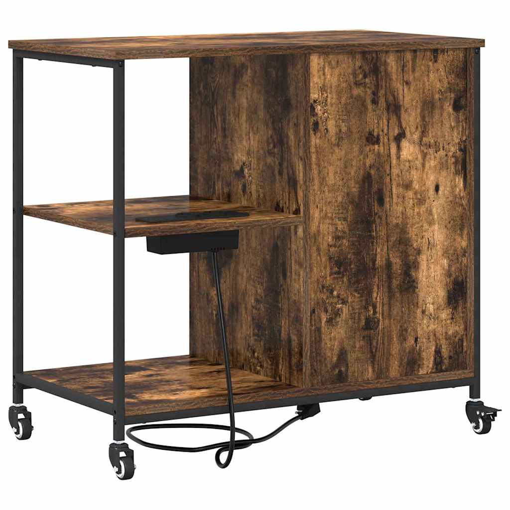 Skab med Opladningsstation med hjul Røget eg 76 x 41 x 72 cm