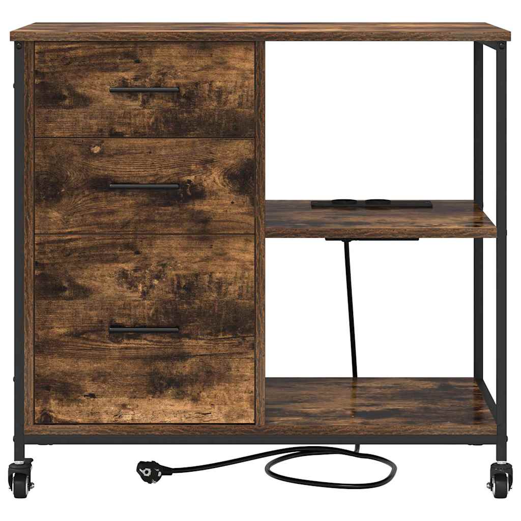 Skab med Opladningsstation med hjul Røget eg 76 x 41 x 72 cm