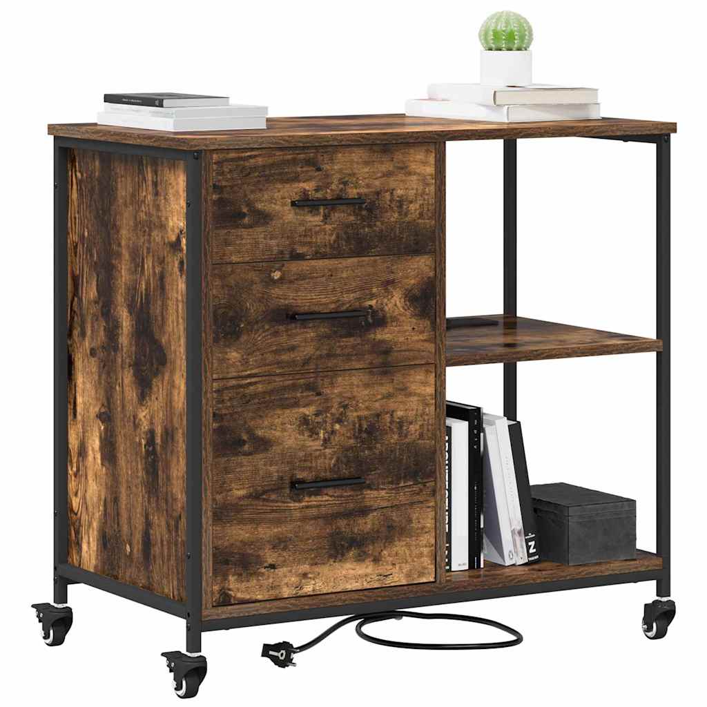 Skab med Opladningsstation med hjul Røget eg 76 x 41 x 72 cm