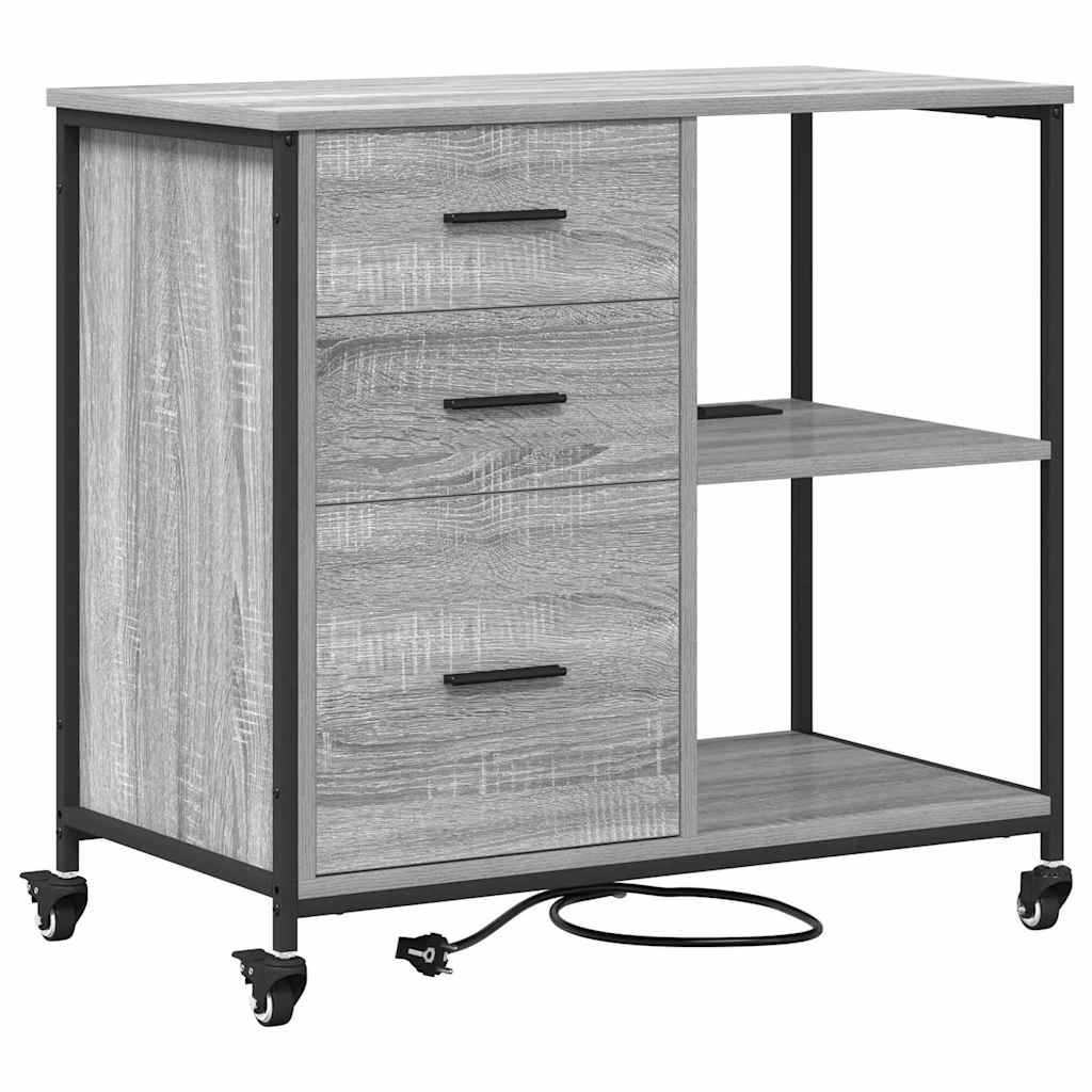 Skab med Opladningsstation med hjul Grå Sonoma 76 x 41 x 72 cm
