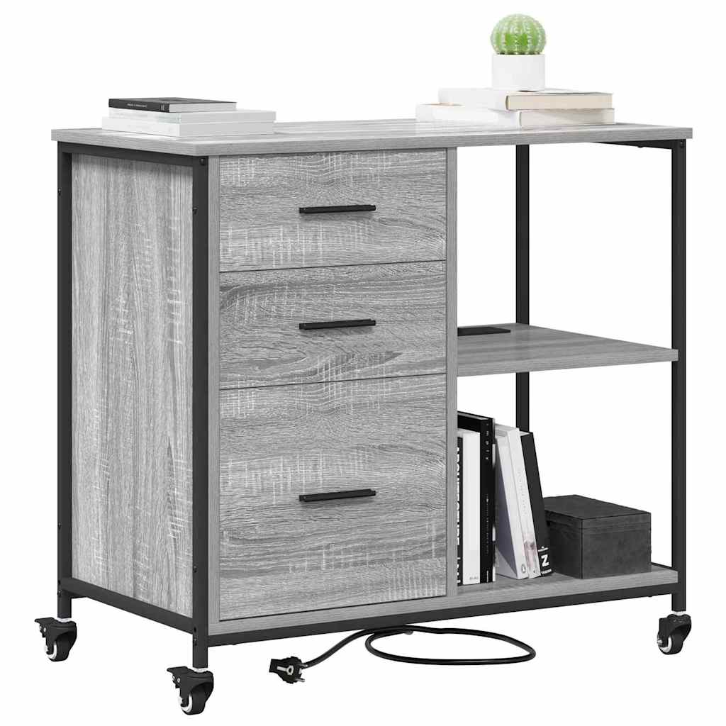 Skab med Opladningsstation med hjul Grå Sonoma 76 x 41 x 72 cm