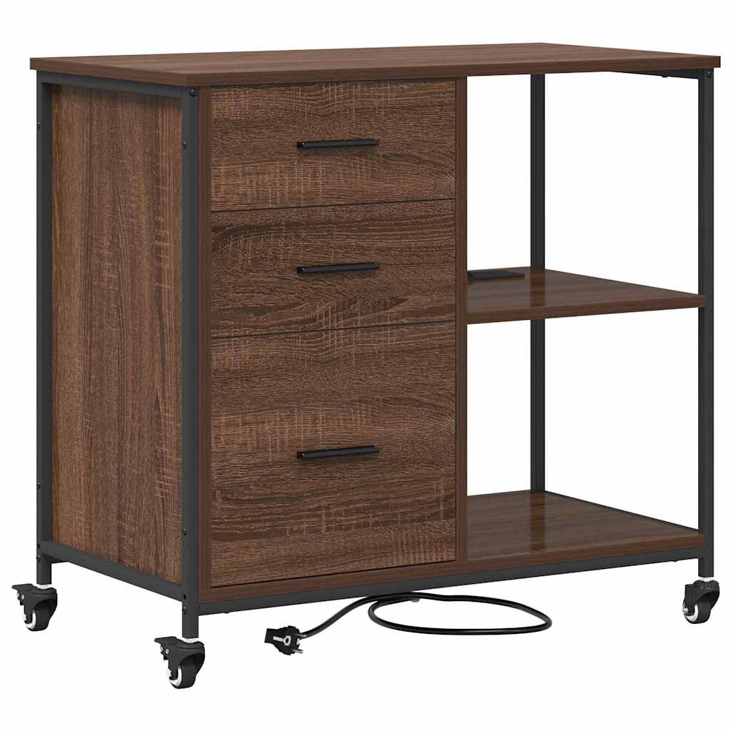Skab med Opladningsstation med hjul Brun eg 76 x 41 x 72 cm