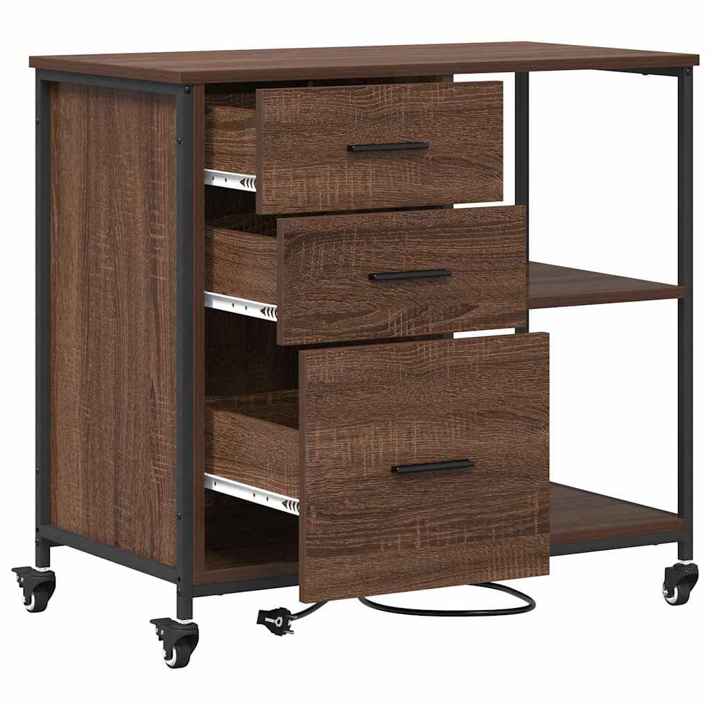 Skab med Opladningsstation med hjul Brun eg 76 x 41 x 72 cm