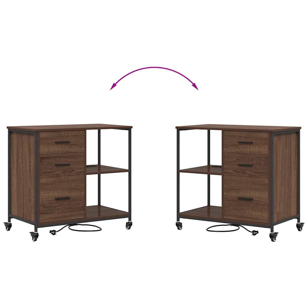 Skab med Opladningsstation med hjul Brun eg 76 x 41 x 72 cm