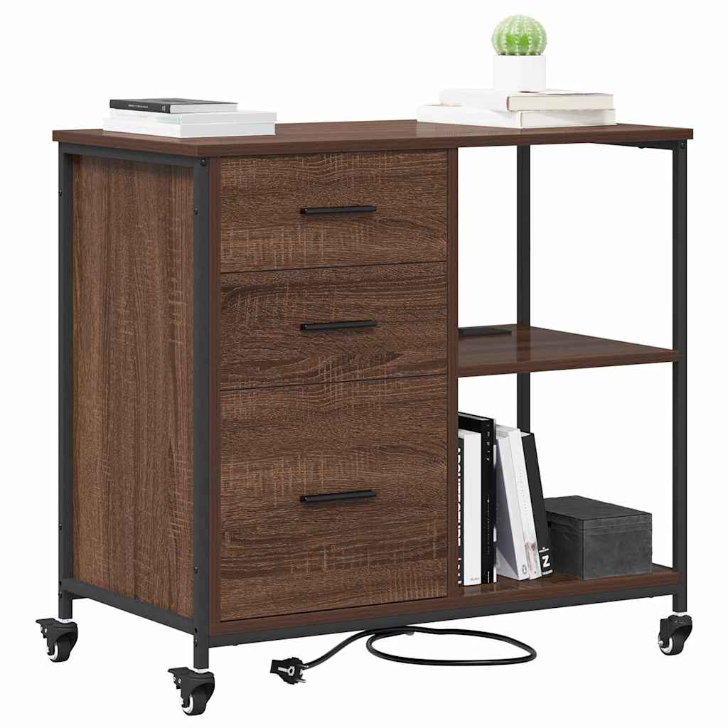 Skab med Opladningsstation med hjul Brun eg 76 x 41 x 72 cm